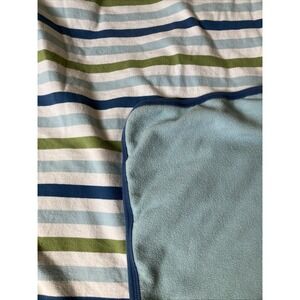 Old Navy Knit Blue White Green Stripe Baby Blanket Security Lovey Fleece back 07